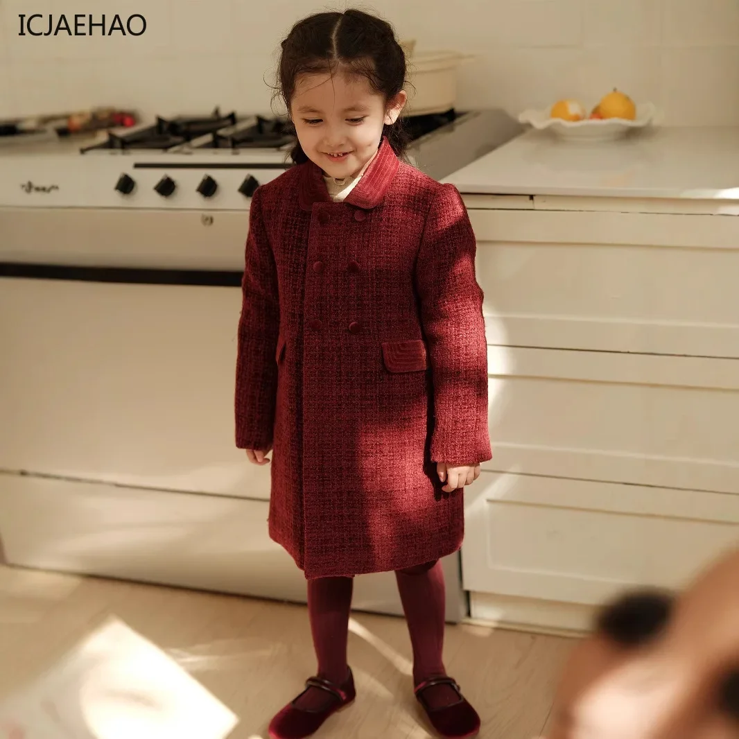 Icjaehao-Manteau rétro en coton rembourré pour filles, vestes pour enfants britanniques, vêtements d'hiver, tenues d'automne, nouveau