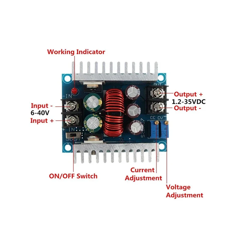 โมดูลแปลงไฟแบบ DC 300W 20A CC CV แบบปรับแรงดันไฟฟ้าลง กระแสคงที่ ปรับแรงดันได้ โมดูลแหล่งจ่ายกระแส