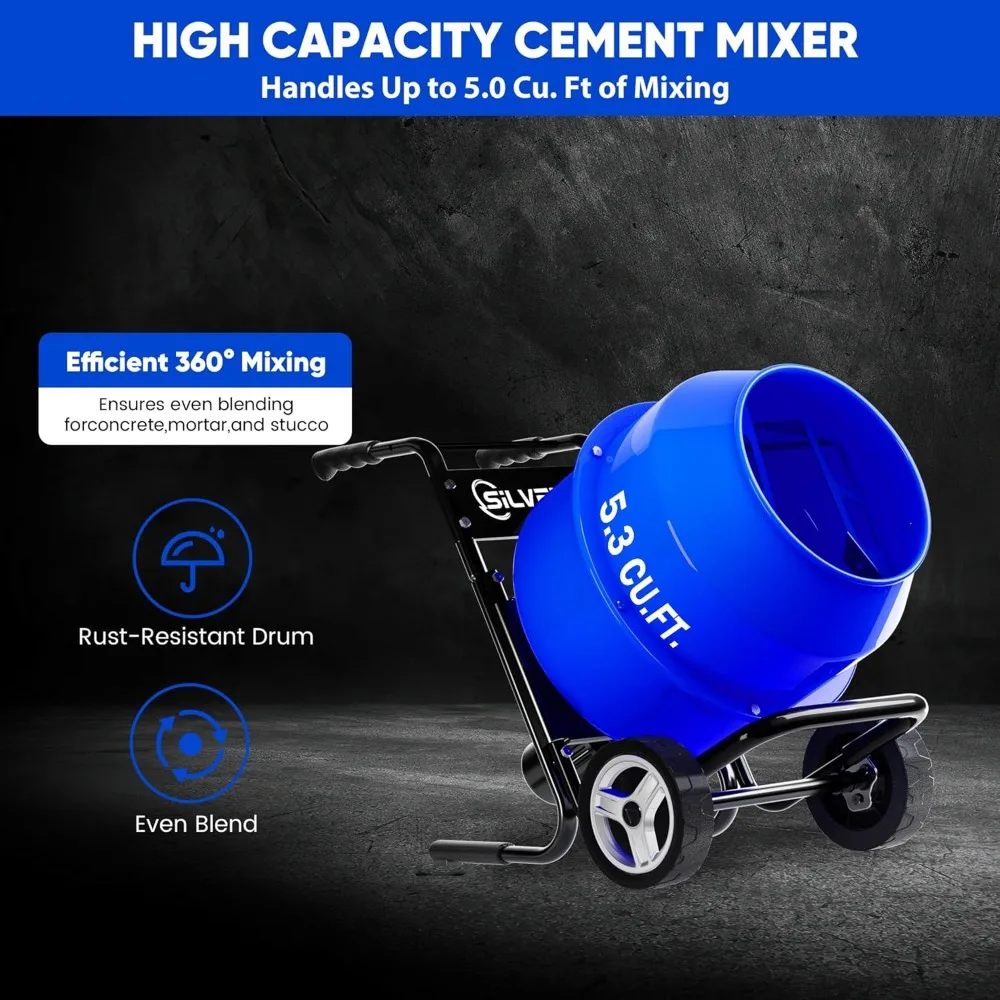 5.3 قدم مكعب. خلاط خرسانة مثبت على العربة - خلاط أسمنتي كهربائي بقوة 750 وات 1 حصان، آلة خلط شديدة التحمل للملاط والجص وF