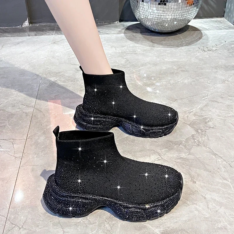 High Quality Thick Bottom Full Diamond Generous High-end Fashion Women\'s Boots All Comfortable Non-slip Breathable Women\'s Shoes