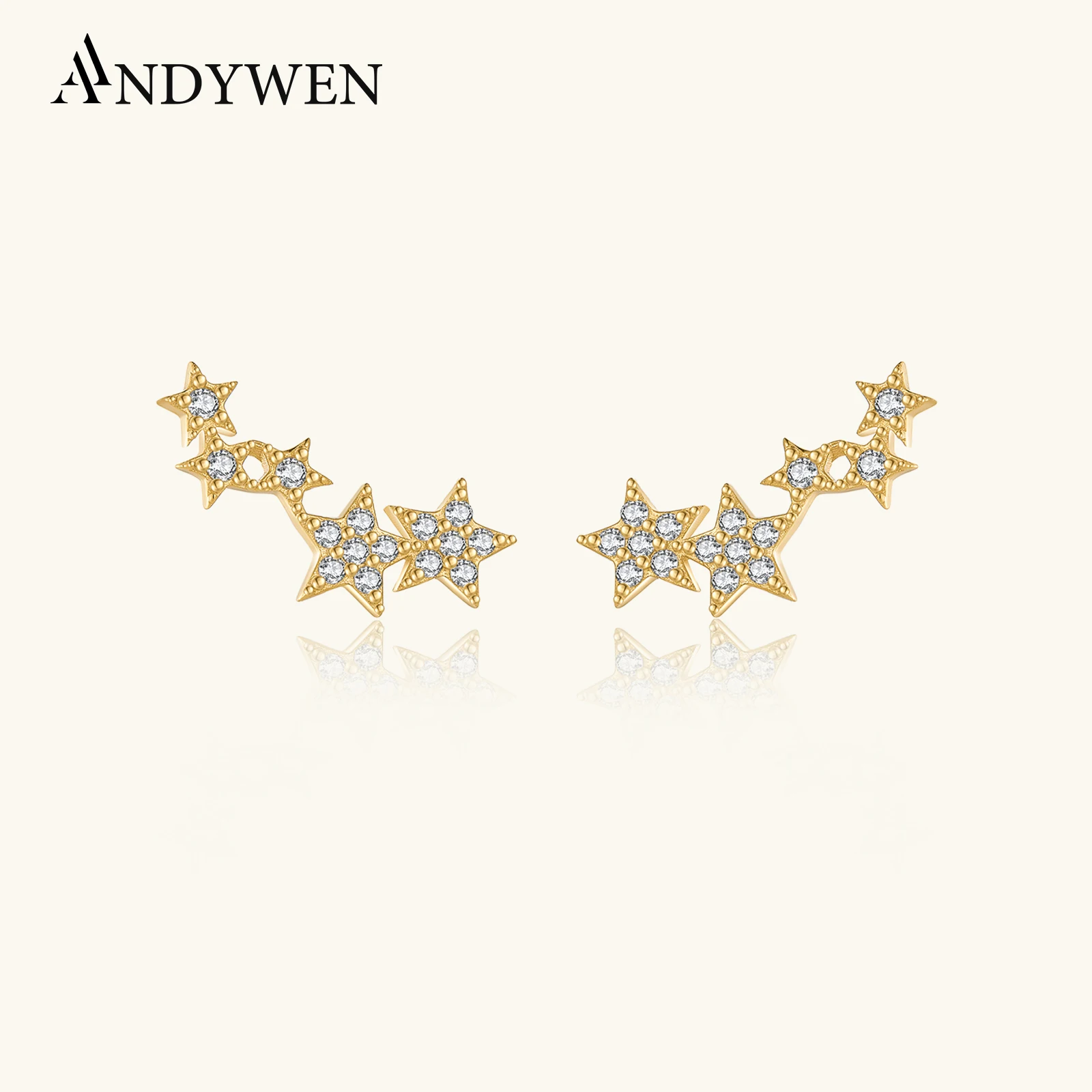 ANDYWEN 925 Sterling Silver Fine Star Long Stud Earring Clear Zircon CZ Fashion Fine Jewelry Line Star Crystal Jewelry