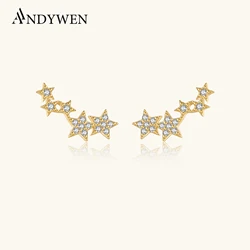 ANDYWEN 925 Sterling Silver Fine Star Long Stud Earring Clear Zircon CZ Fashion Fine Jewelry Line Star Crystal Jewelry