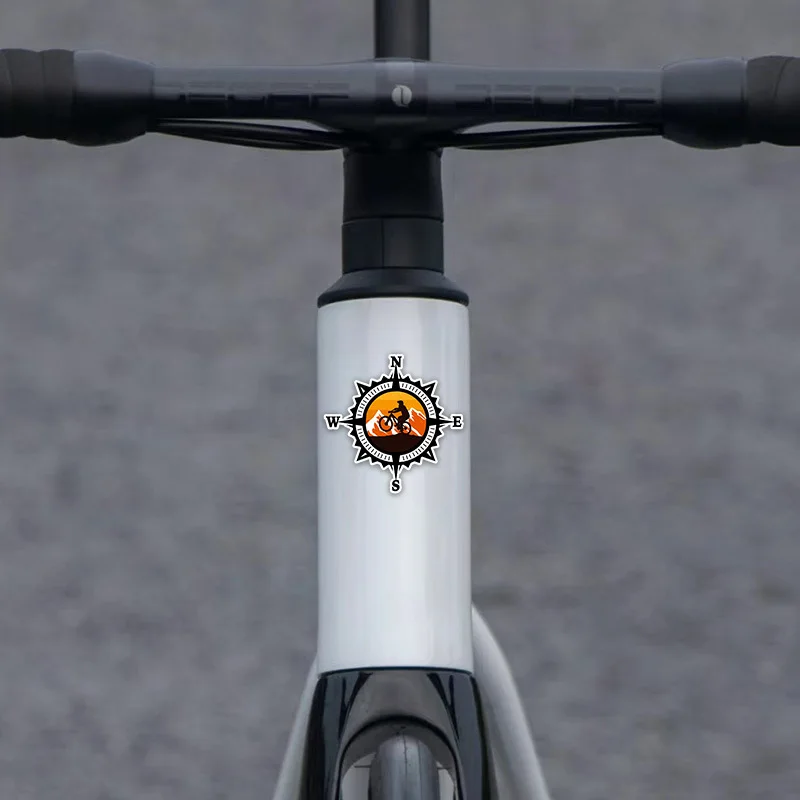 2Pcs Compass MTB Bike Vinyl Decals, Orange Black Waterproof Fashion Stickers for Mountain Bicycle Frame Personalized Decor