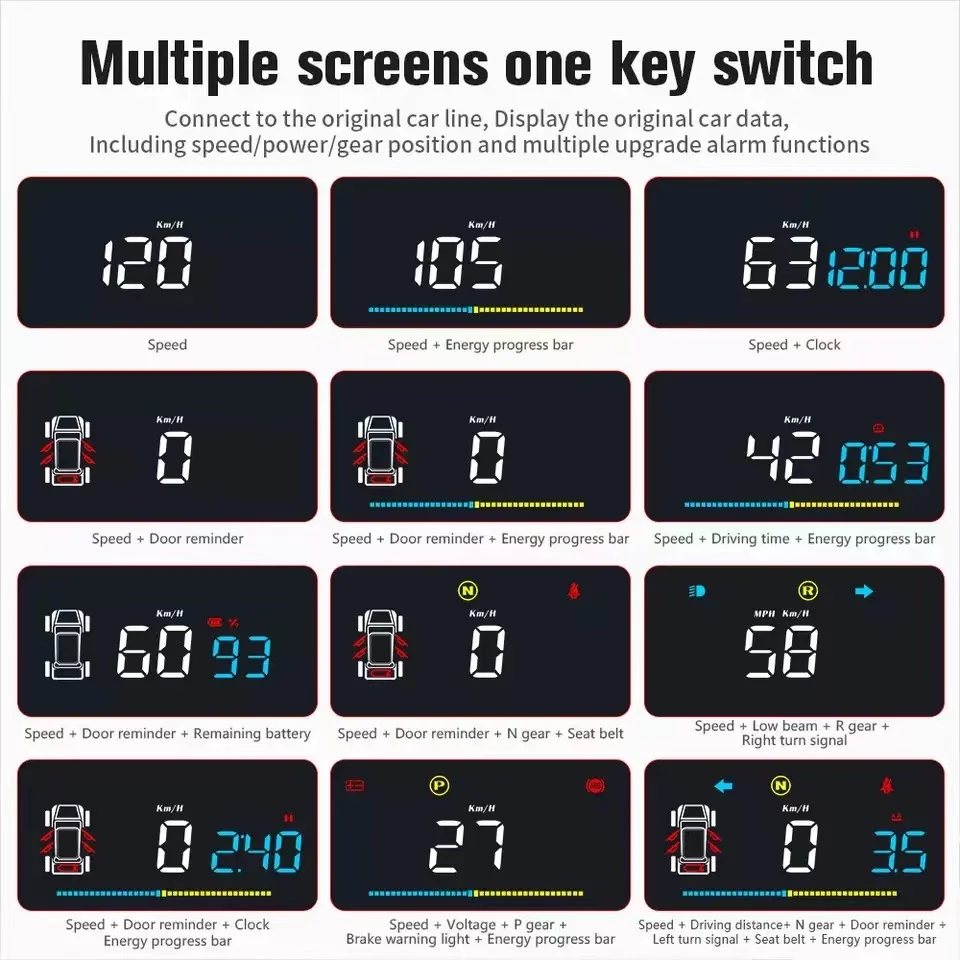 T4 OBD Mirror HUD Head Up Display for Tesla Model 3 & Model Y Mileage Safety Indicator Light Driving Time Speed Power Indicator