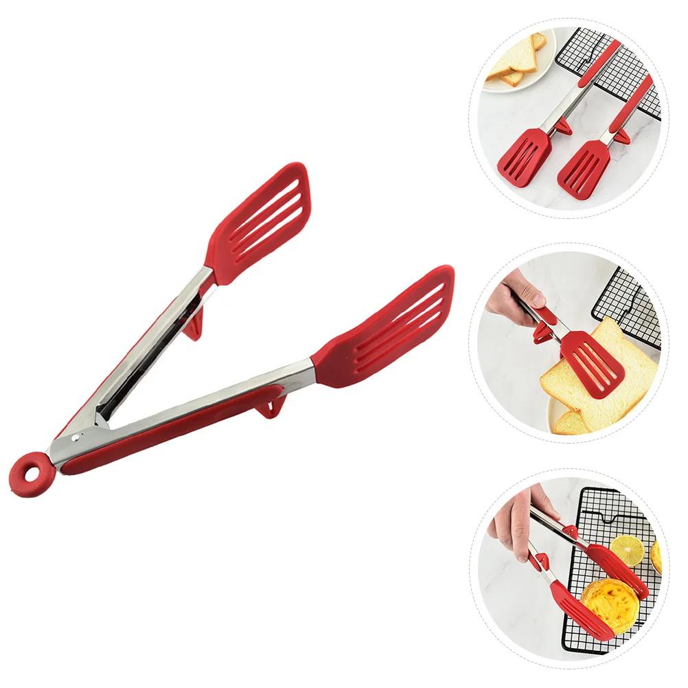 

Sturdy Stainless Steel Food Tong Compact Portable Silicone Head Kitchen Tong Practical Bbq Grilling Cooking Tongs