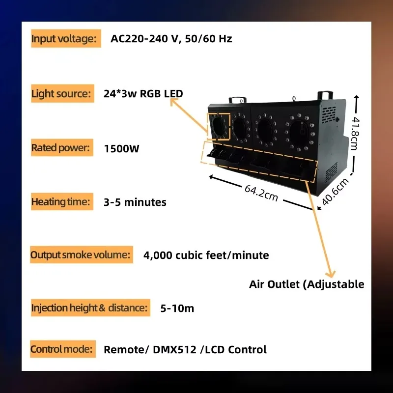 

SP 1500 Watt DMX Remote LED RGBW Four Outputs Fog Smoke Bubble Machine For Stage Wedding Party