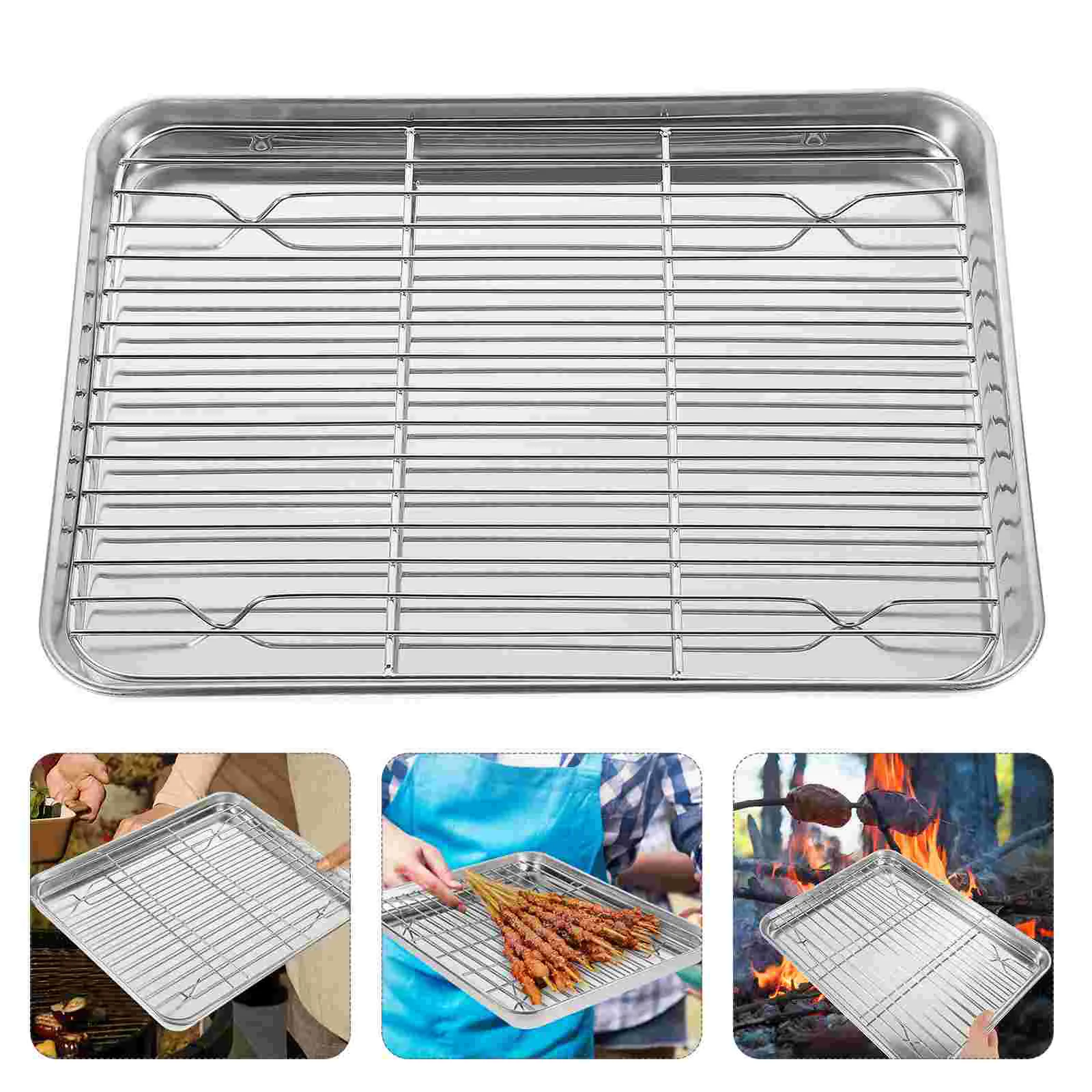 2 Pieces/Set Rotisserie Grill Kit Baking Tray Pan Steamed Stuffed Bun with Wire Rack