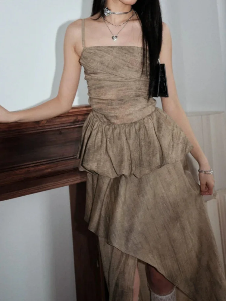 طقم قميص قصير أنيق مكون من قطعتين عتيق ثنيات من الخلف غير متماثل وتنورة طويلة عالية الخصر #4