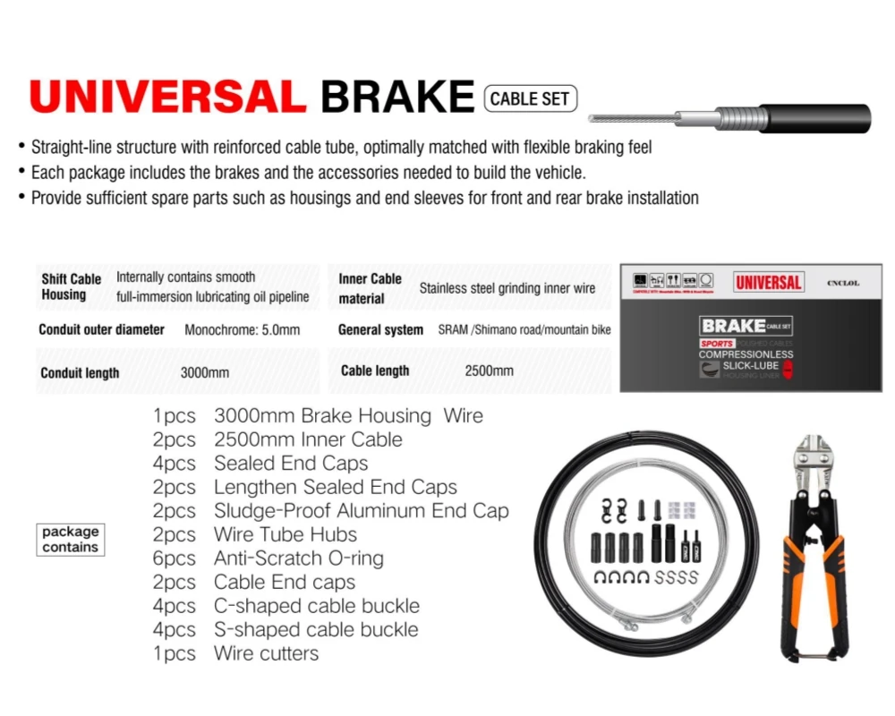 CNC Bike Brake Cable Kit, Bicycle Brake Cable Set With Stainless Steel Cutter Fit MTB, BMX & Road Cycling Accessories view 2