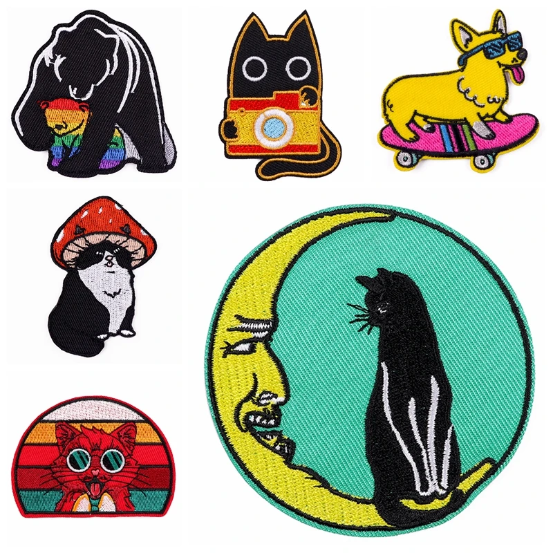 10pcs/lot Embroidery Patch Cartoon Cat Iron On Patches On Clothes Cute Things Stripes Clothing Thermoadhesive Patches On Clothes