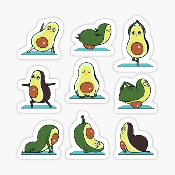 Avocado Yoga  5PCS Stickers for Print Art Bumper Cute Wall Decorations Car Kid Background Living Room Window Anime Home Laptop