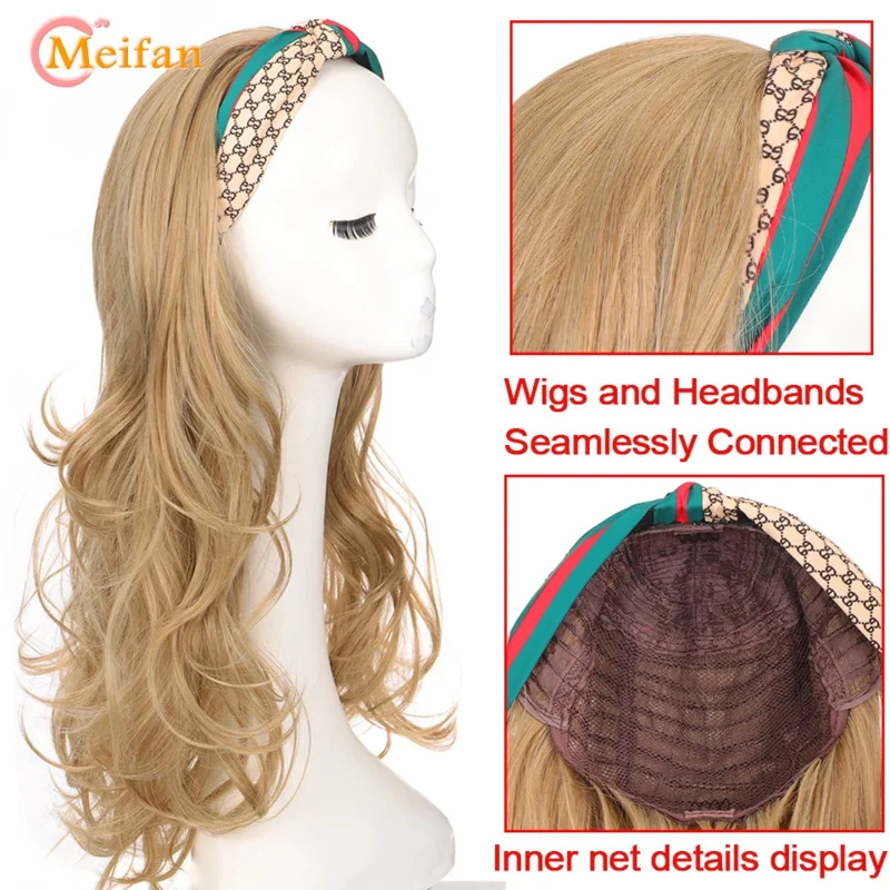 MEIFAN Synthetic Long Wavy Curly Headband Wig for Women U-Shaped Natural Hairpieces Clip in Hair Extension Half Wig