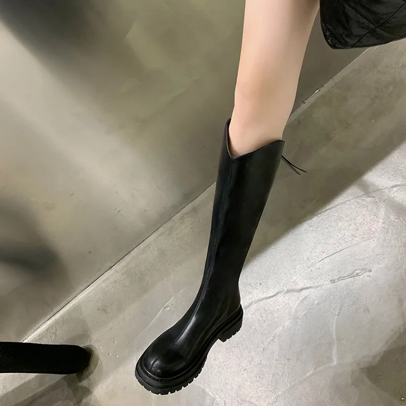 Fashion Women Boots Autumn Winter Warm Female Leather Shoes Zipper Boots Knee High Boot Black Warm Ladies Shoes