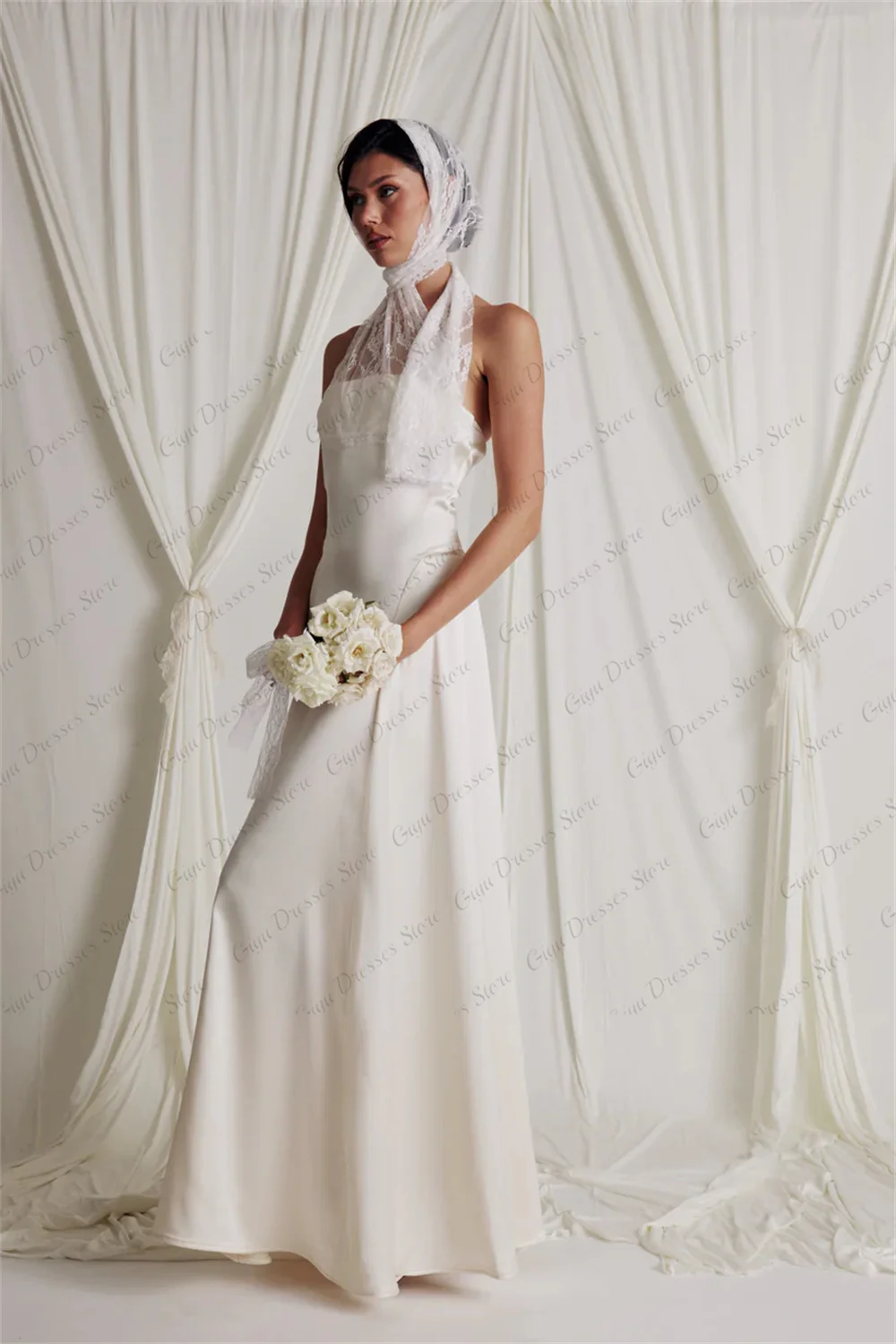 Giyu Elegant Sleeveless Satin Bridal Gown Strapless Floor Length Wedding Dresses For Woman Straight Customized Robe De Mariée
