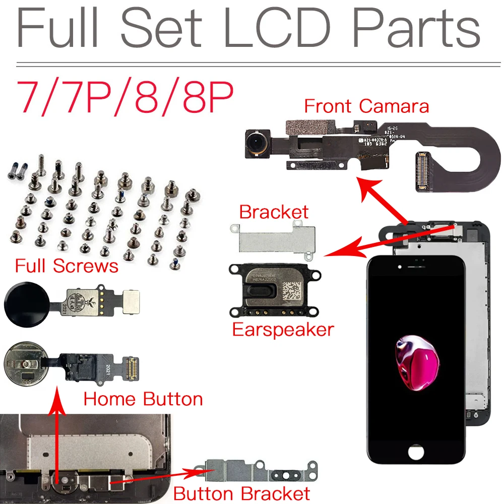

Передняя камера ушной динамик кнопка домой ключ гибкий кабель и полный комплект винтов для iPhone 7 7P 8 Plus Замена
