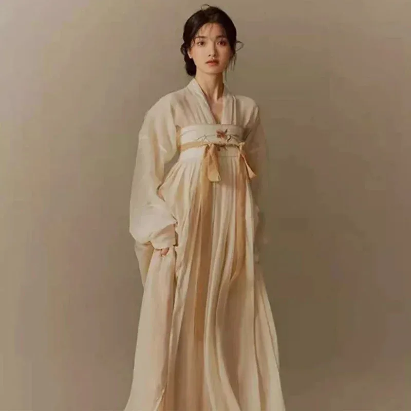 111 www Ancient Apricot Hanfu Suit Traditional Chinese Tang Costume Spring Autumn Long Horse Face Skirt Classic Gentle Vintage C