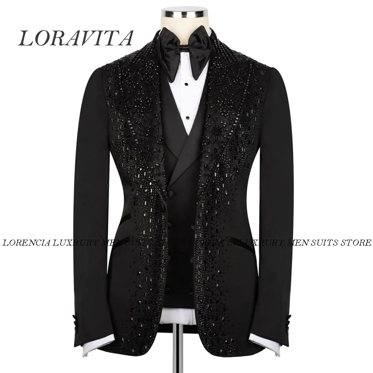 

Customized Sparkly Diamond Embellished Men Suits Shawl Lapel Groom Tuxedos Single Breasted 2 Pieces Sets Party Prom Blazer Homme