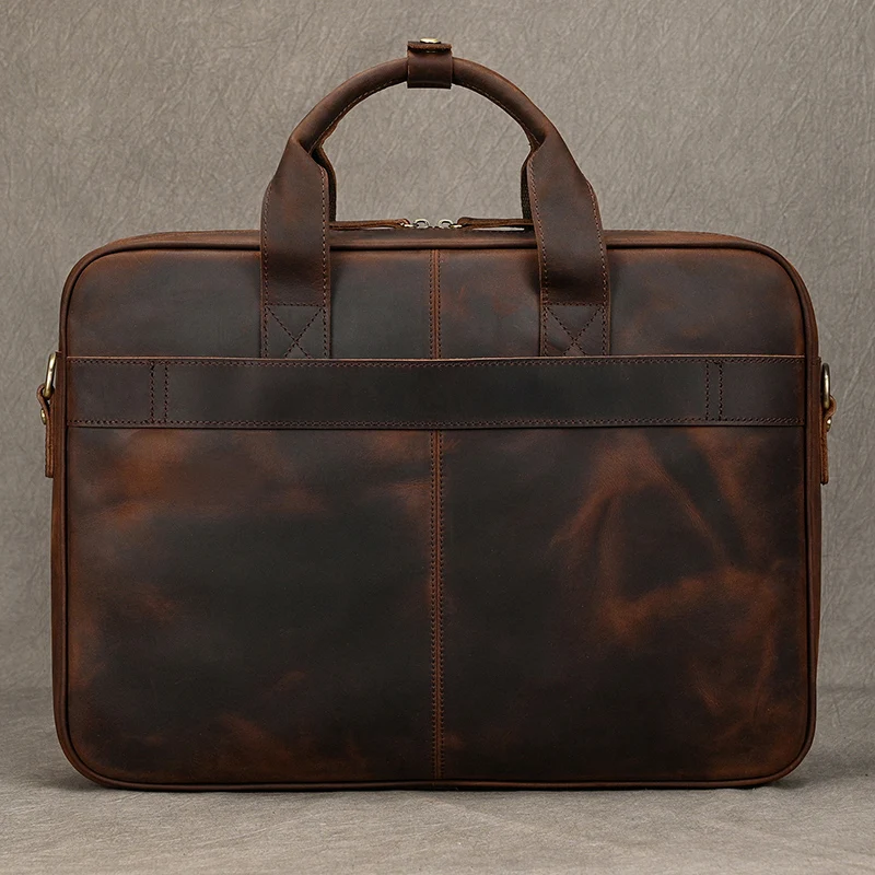 Crazy horse couro genuíno dos homens maleta vintage 16 polegada grande negócios portátil bolsa grande mensageiro bolsa de ombro homem