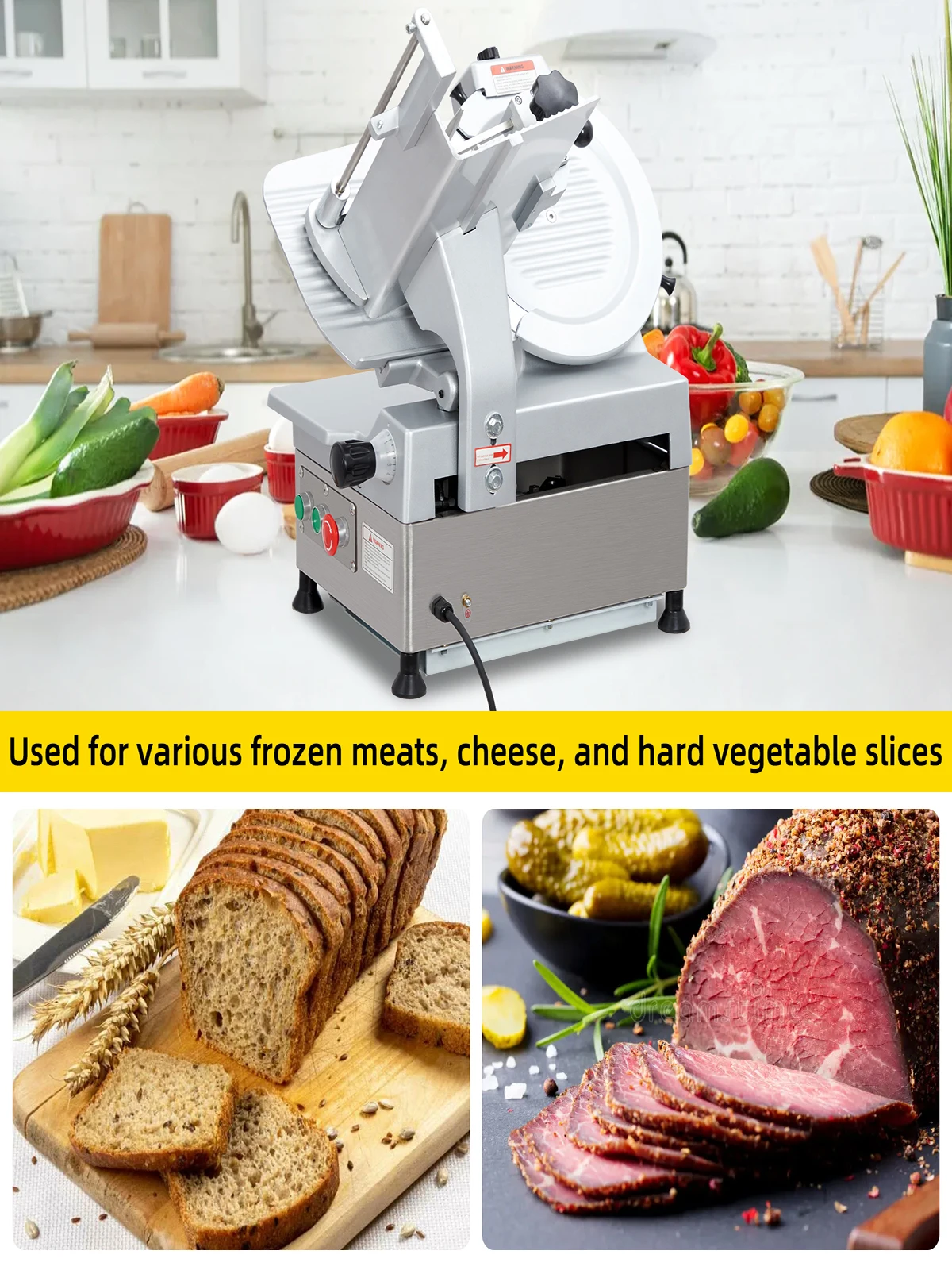 Commercial Meat Slicer,210W High Power Motor,Semi-Automatic Meat Cutter Equipped With Detachable Blades With Diameter 220mm,