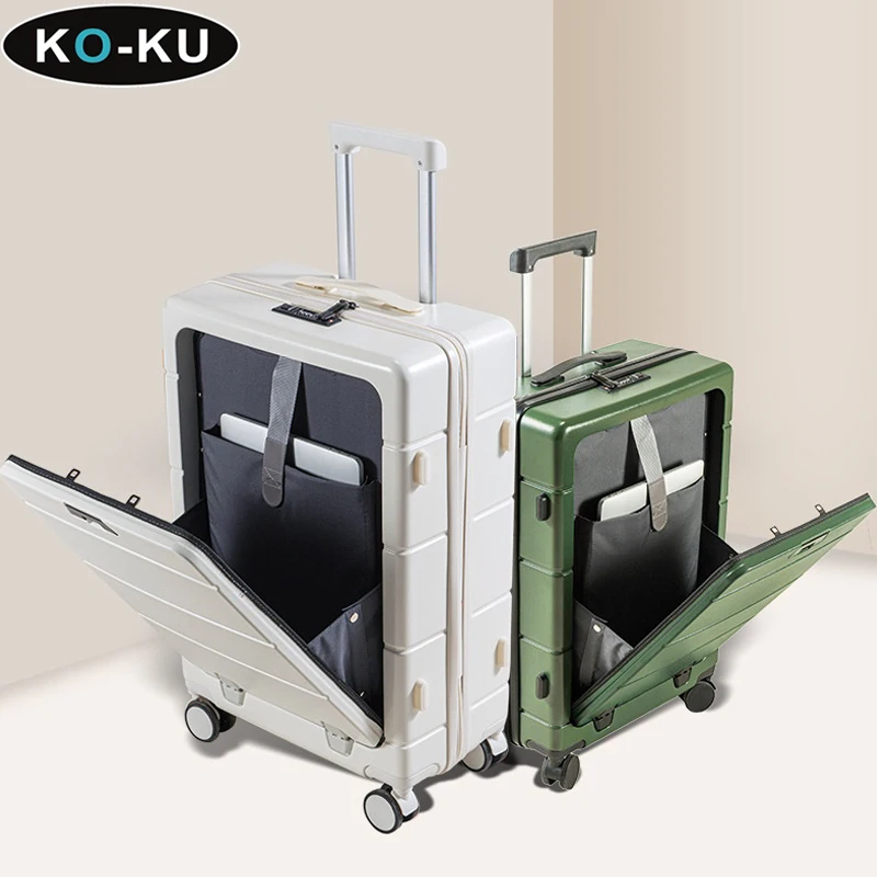 KO-KU Multifunctional Suitcase Front Opening Lid Female 20 Inch Business Trolley Case Male  Boarding Luggage 24/26 with USB Port