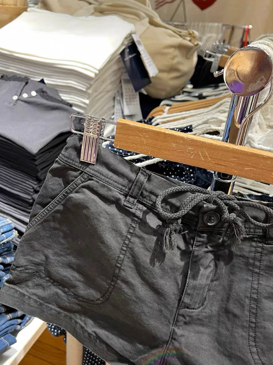 포켓 스윗 솔리드 카고 반바지 여성 섹시 로우 웨이스트 코튼 데님 스웨트셔츠 여성 빈티지 스트릿웨어 여름 반바지 2025 신상