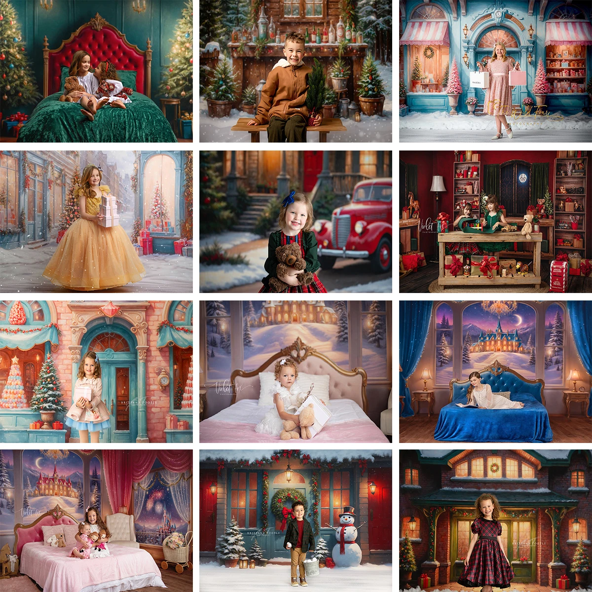 冬のクリスマスの写真撮影の背景ピンク青窓城スタジオアクセサリー子供赤ちゃんケーキスマッシュフォトコールデコレーション