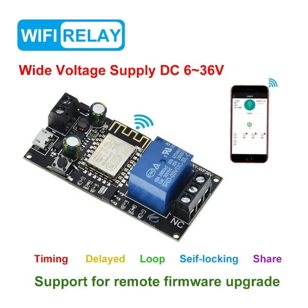 Sinilink WIFI Cell Phone Remote Control Relay Module 5V Smart Home Mobile APP ESP-12F DC 6V-36V