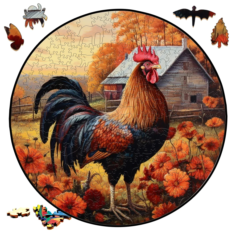 Wooden Puzzle Mandala Funny Farm Rooster Surprise Toys 3D Wood Jigsaw Puzzles Creative Games Round Shaped Secret Puzzle Boxes