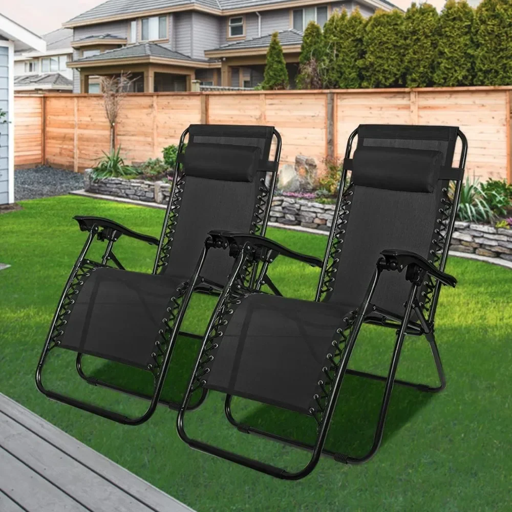 

Zero Gravity Folding Recliner Yard Beach Lounger Patio Lounge Chaise 2PC Reclining Seat Outdoor Furniture