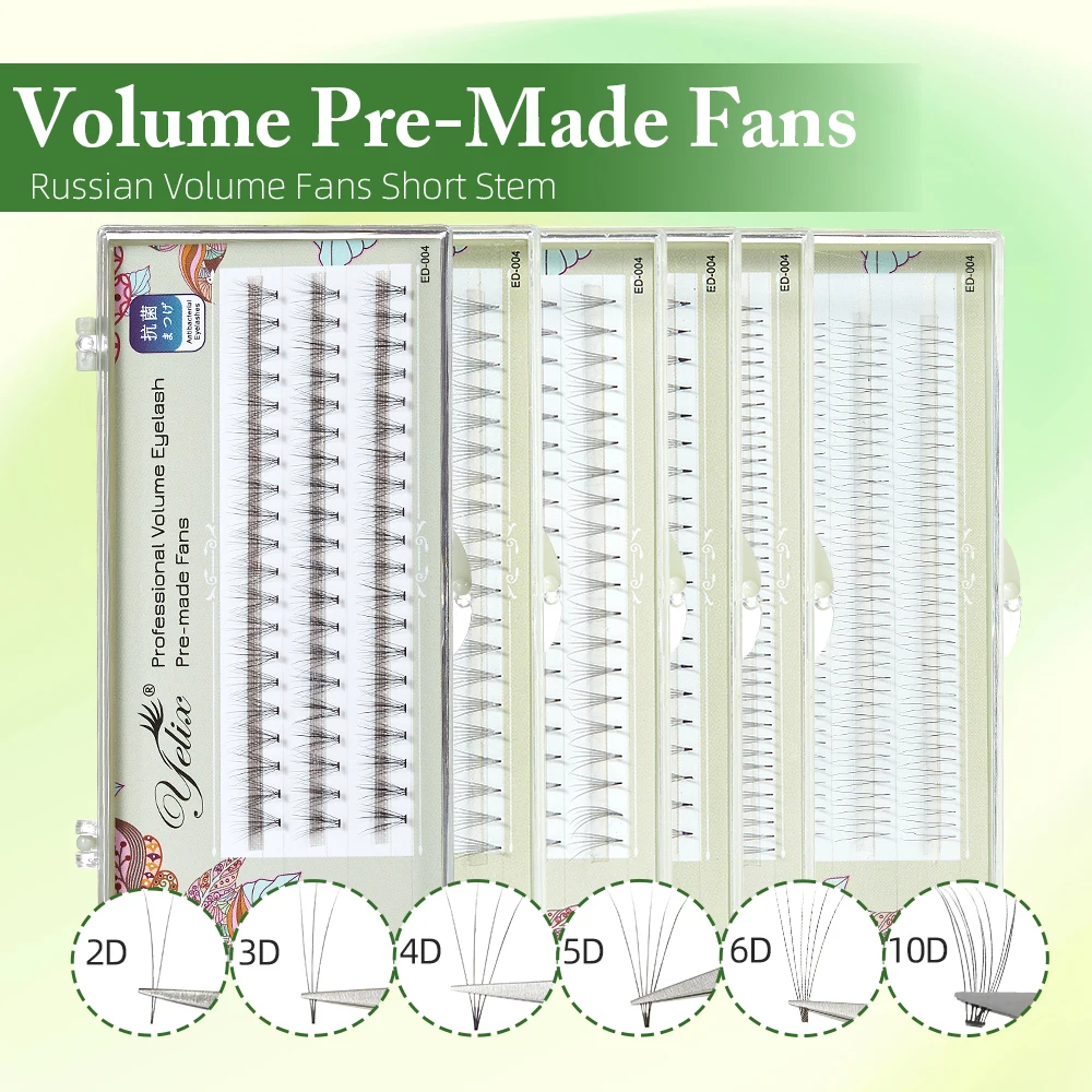 Yelix ventiladores de volumen prefabricados extensiones de pestañas rusas de tallo corto ventiladores anchos 2D 3D 4D 5D 6D 10D pestañas naturales al por mayor