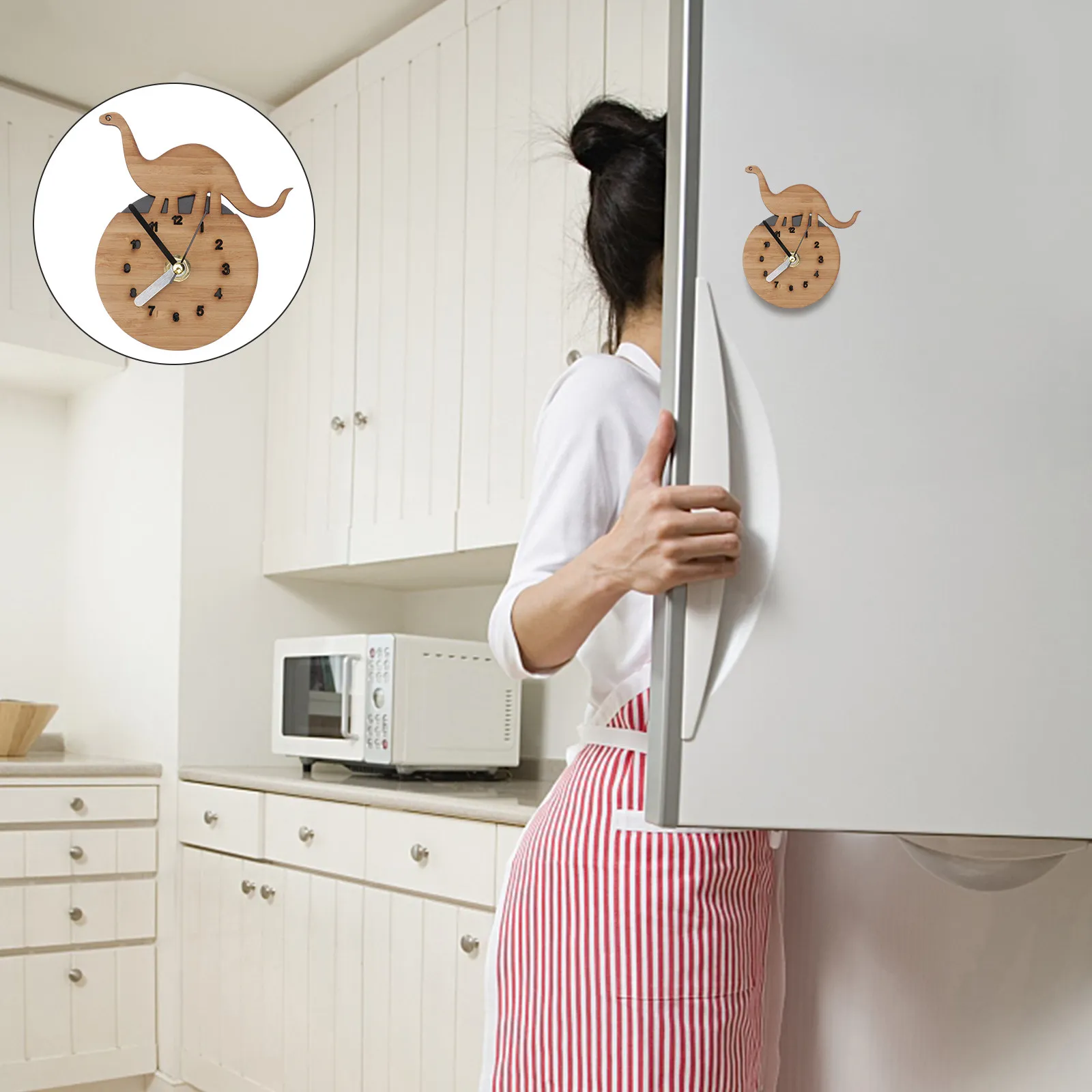 

Магнитные часы для холодильника: круглые, с дизайном динозавра, креативные настенные часы, магнит-стикер для сообщений, без крышки