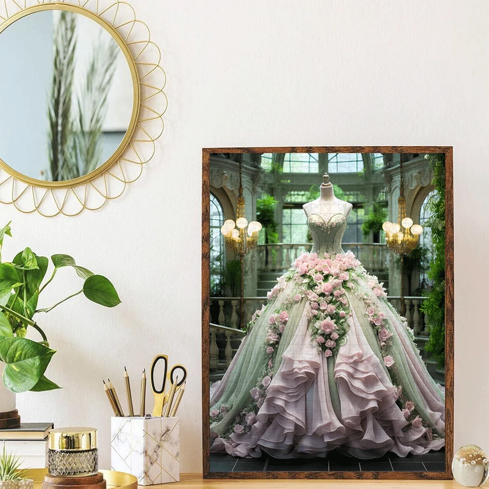 우아한 꽃무늬 웨딩 드레스 직소 퍼즐 성인 소녀 예술적 지적 게임 홈 레저 패션 테마 장식 퍼즐 장난감