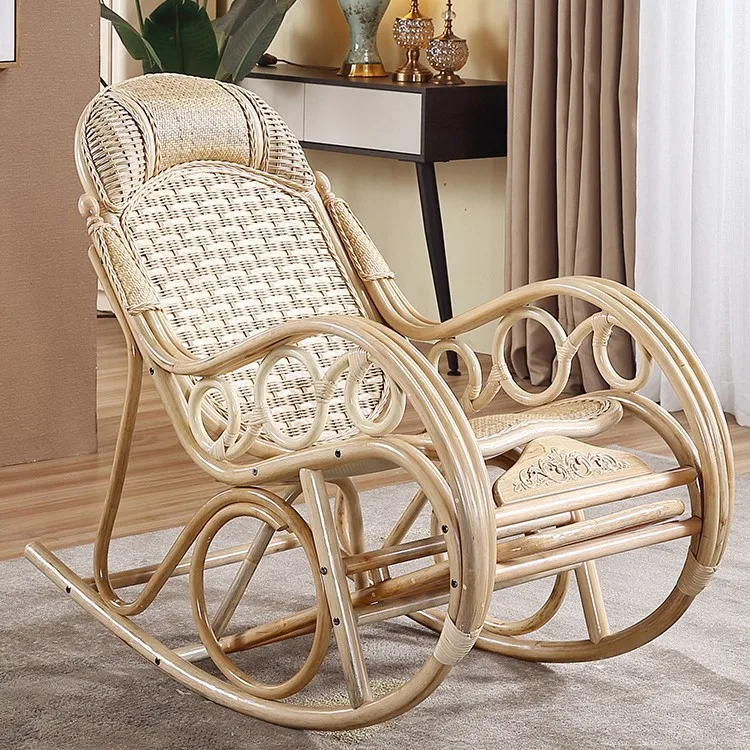 Balcony Solid wood real rattan rocking chair Rattan chair Adult recliner, indoor rattan elderly nap leisure chair