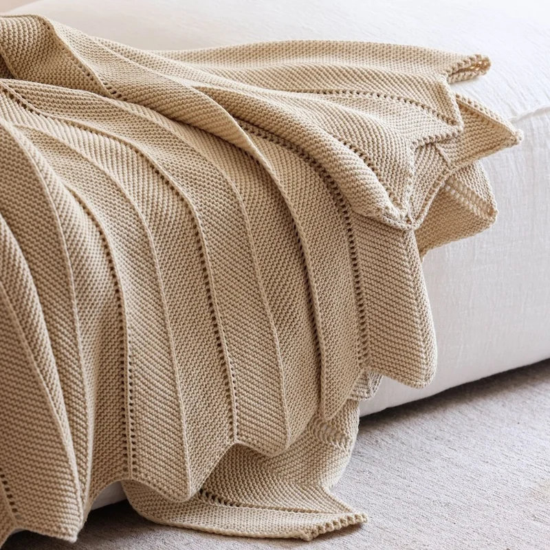 Brown Ivory Knitted Blanket Cotton Bedspread Cobertor Retro Simple Yellow Throw Sofa Bedding Home Decorations 130x180