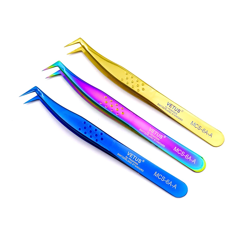 1Pcs Vetus MCS-6A-A Tweezer Rvs Volume Valse Wimper Extension Pincet Anti-Statische Wenkbrauw Fan Lash Premium Tweezer