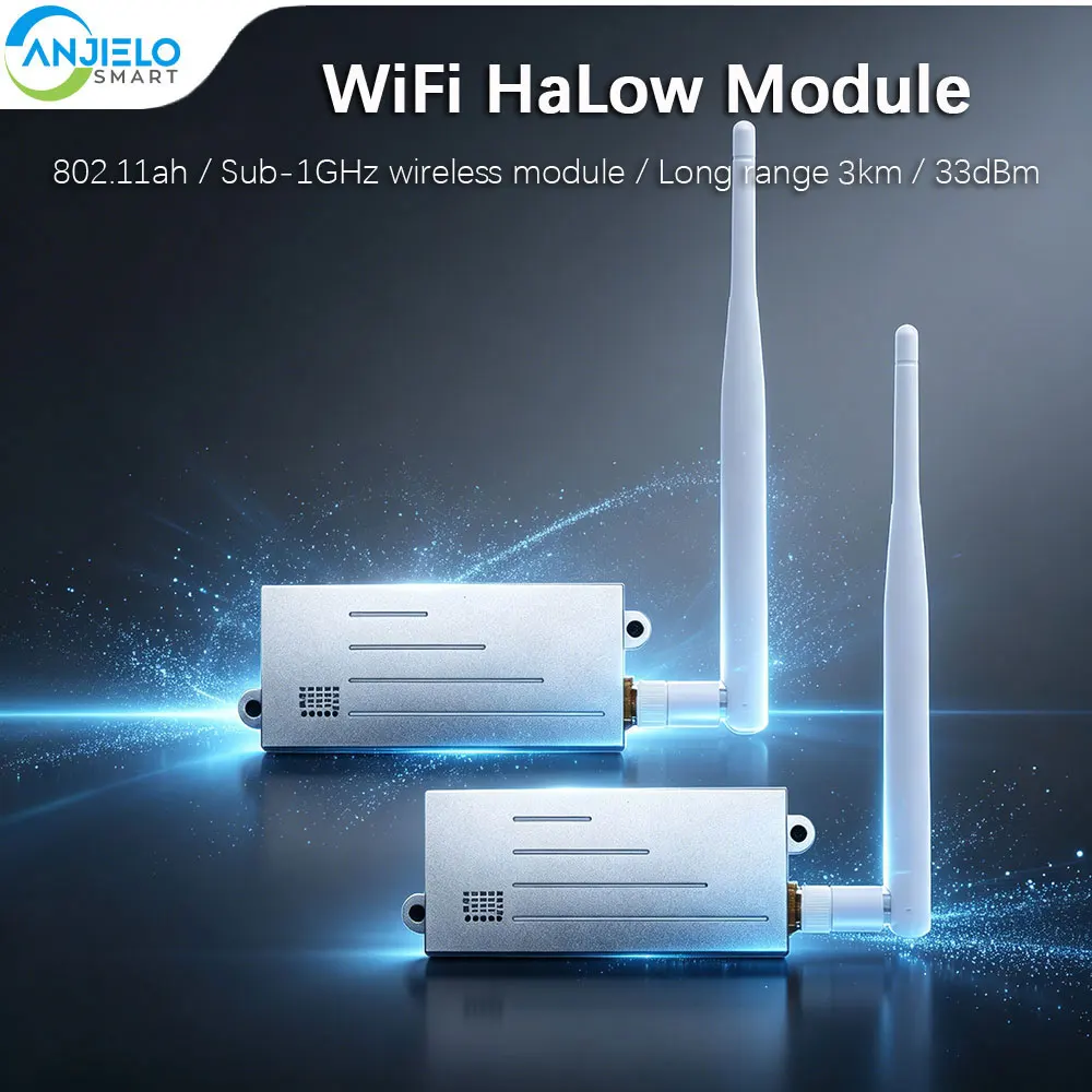 

ANJIELO WiFi HaLow Module 802.11ah 1km Long Range 33dBm Sub-1GHz IoT Wireless Transceiver for Smart Agriculture Remote Monitorin