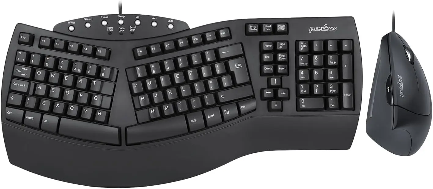 Ergonomic Keyboard and Vertical Mouse Combo, USB Wired, Black, US English Layout
