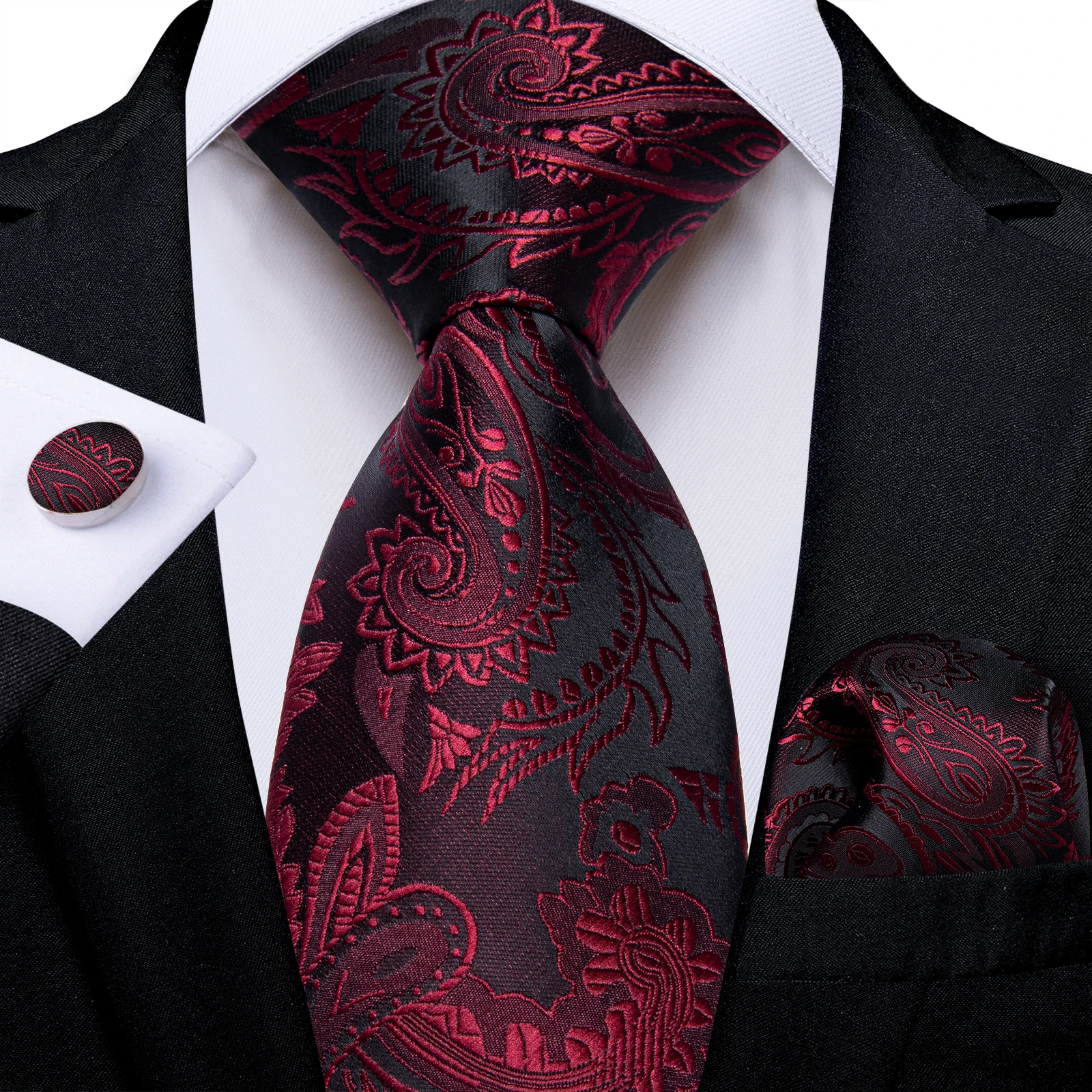 Fashion Paisley Plaid Floral Men's 8cm Tie Set with Handkerchief Cufflinks Groom Wedding Party Accessories Cravat Gift for Men