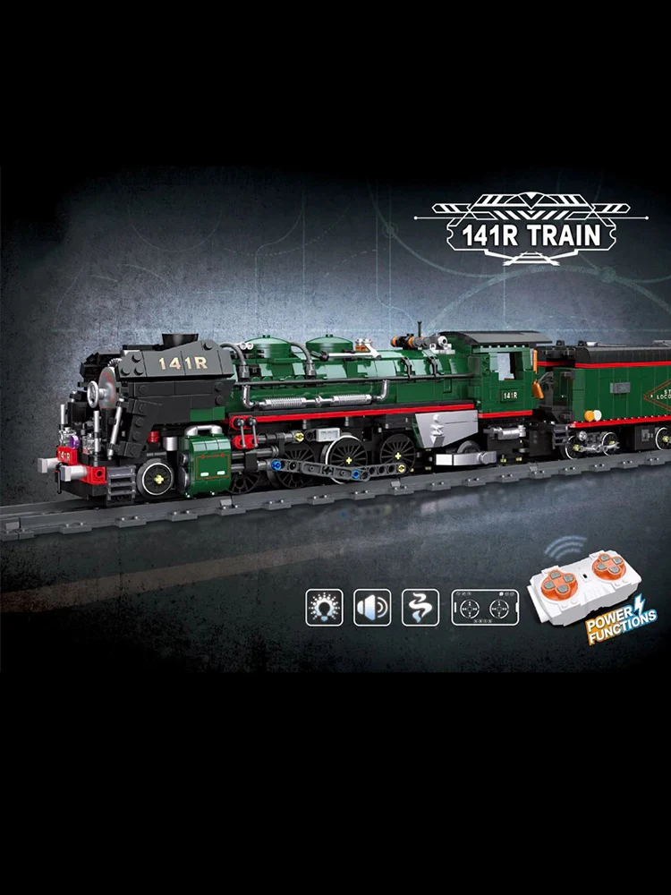 Franse 141R Stoomlocomotief Vintage Trein met Motor Bouwstenen Stad Uitzicht Baksteen Model Kit Jongens Speelgoed Volwassenen Kind Cadeau 1782PCS - afbeelding 2