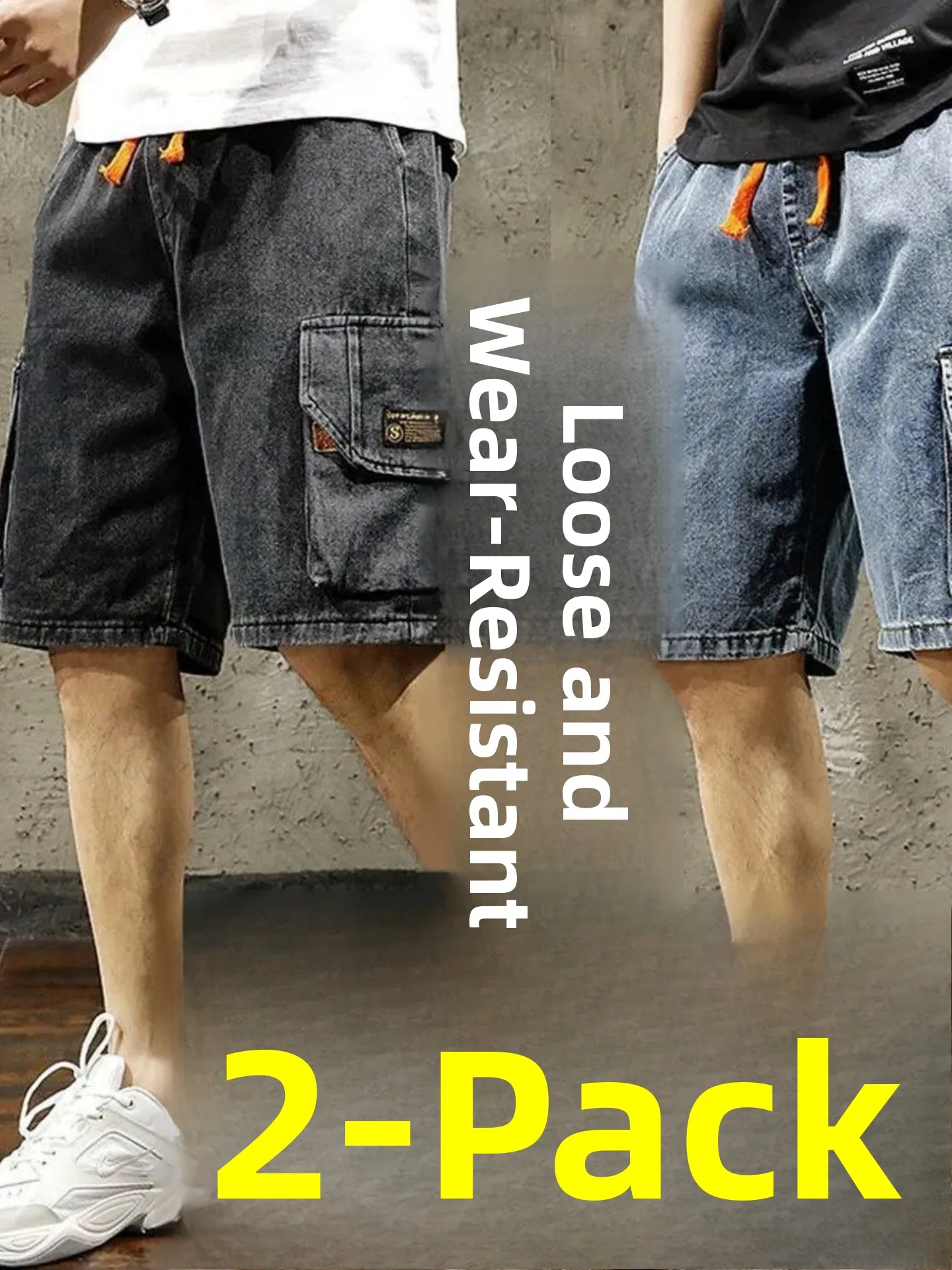 

Loose Fit Summer Thin Denim orts for Men Casual Workwear Sle Elastic Waist Multi ket Youth Faion Dstring Closure