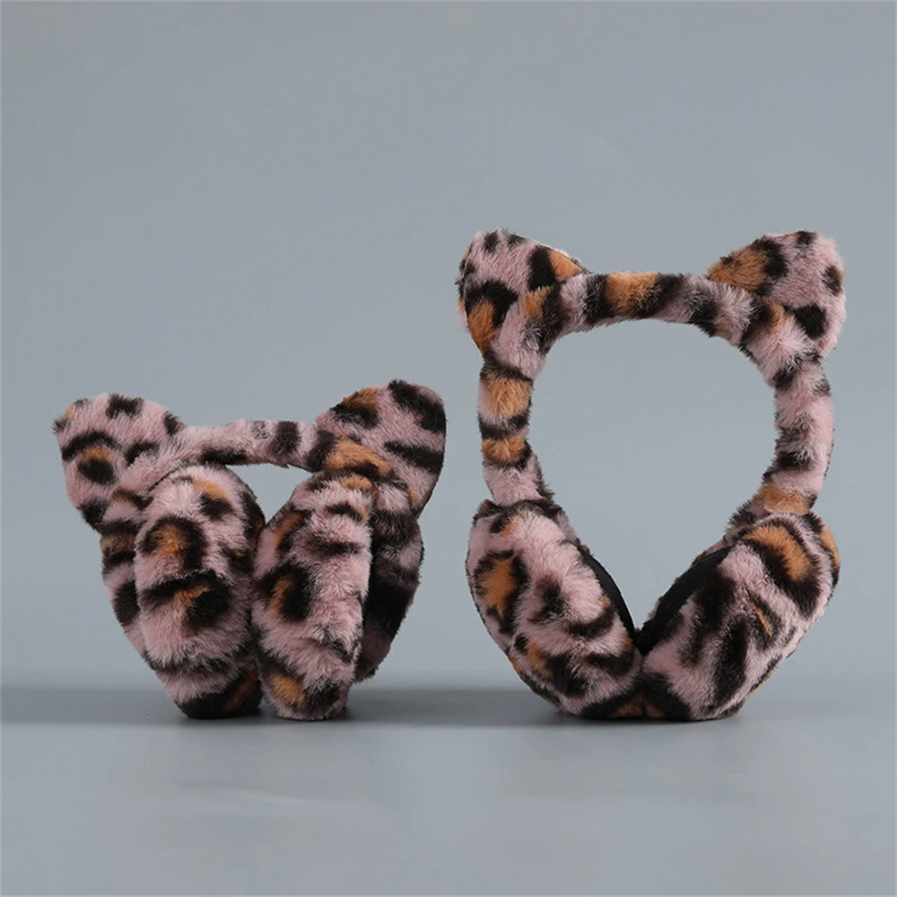 Leopard Foldable Leopard Print Earmuffs Winter Warm Thickened Ear Cover Women Windproof Frostproof Earlap Simple Plush Hairband