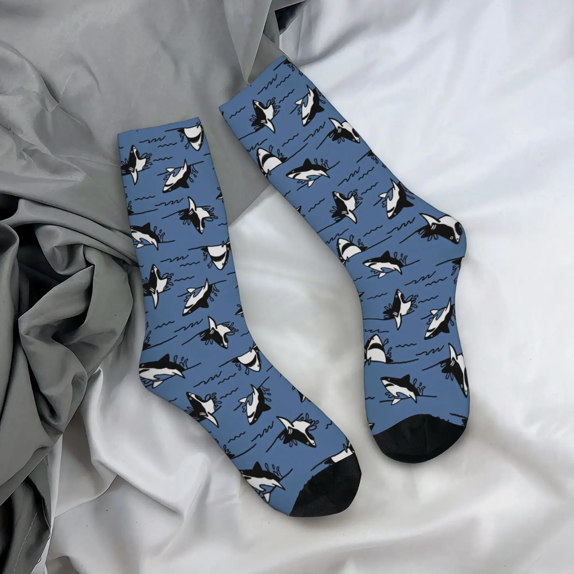 Cute Orca Killer Shark Print Socks  Graphic Stockings Anti Slip Men's Socks Soft Winter Gothic Outdoor Socks