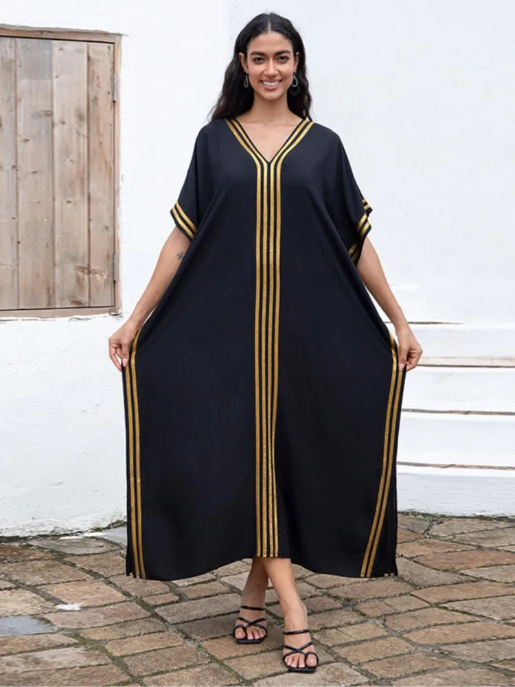 

Summer Cover Ups Women Swimsuit Half Sleeve Robes Bathing Suit 2026 New Print Beach Holiday Stripe Print Midi Dresses Cover-Up