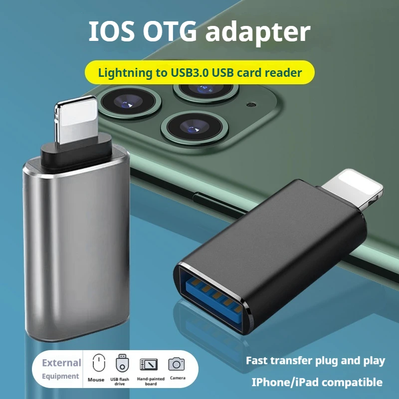 Adaptateur OTG pour IOS/Android, convertisseurs Lightning/Type C vers USB 3.0, 2 en 1/3 en 1