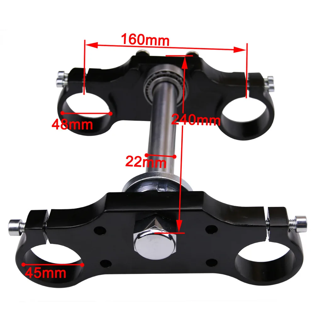 Black Front Fork Clamp Triple Tree 45/48mm Motorcycle Steering Holder Shock Suspension For Kawasaki Apollo Honda