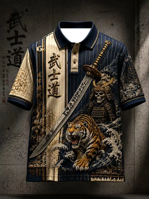 2027 Summer Men's Polo Shirt - Japanese Samurai Series 3D Printed Outdoor Sports Breathable Quick-Drying Top Family Style