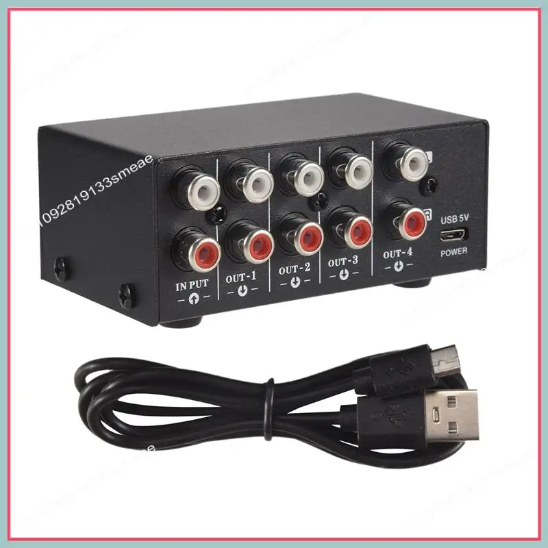 

N94R 1 In 4 Out Stereo Signal Source Splitter Audio Frequency Signal Distribute Device Non Consumption Output RCA Interface
