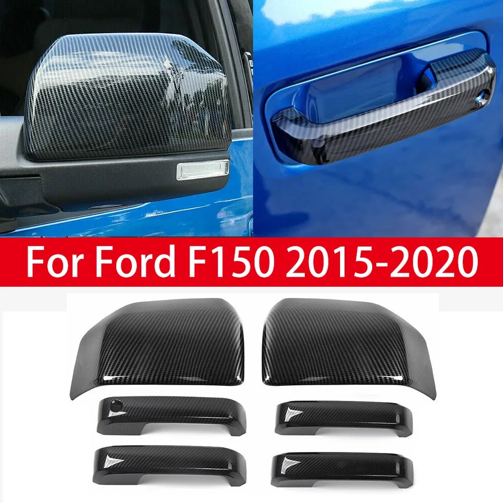 

For Ford F150 2015-2020 Raptor Rearview Side Mirror + Door Handle Cover Wing Cap Car Exterior Door Rear View Case Trim Sticker