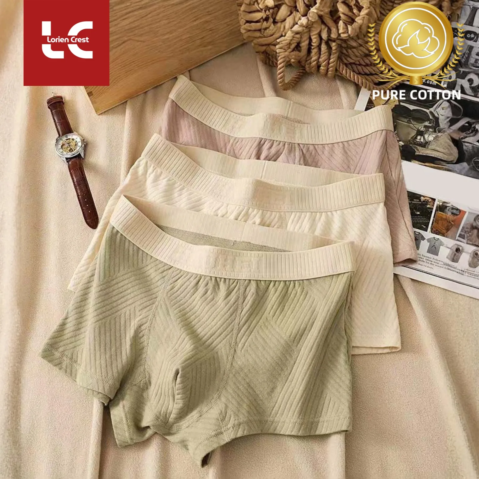 

3pcs New solid color men's underwear loose boxers breathable cotton mid-waist large size boxers