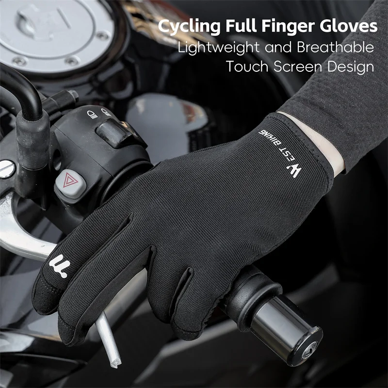 WEST BIKING Spring Autumn Full Finger Cycling Gloves Touch Screen Road Bike Breathable Gloves Men Black Anti-Slip Driving Gloves